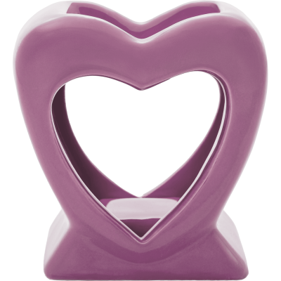 quemador de aceite esencial y cera morado con forma de corazón pequeño